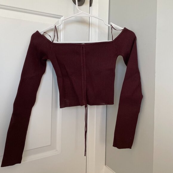 🤎 ZARA Brown Off-the-Shoulder Cropped Knit Top 🤎 - Picture 1 of 2